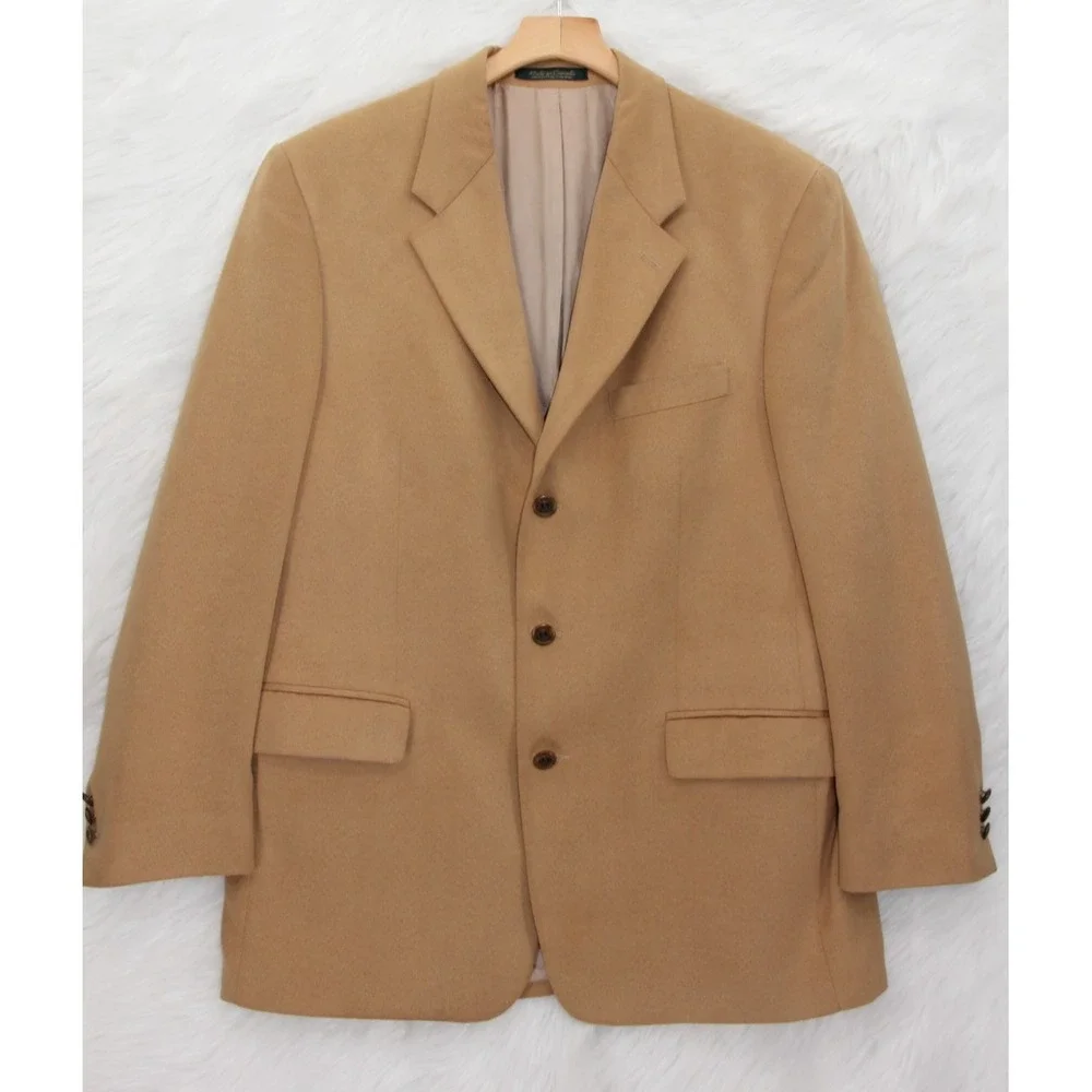 Chaps Ralph Lauren Tan Microfiber 3 Button Blazer Jacket 41R Preppy Old Money